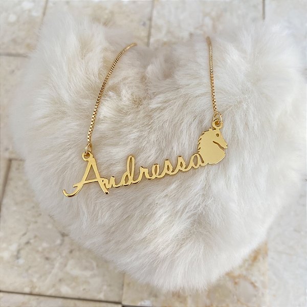 Colar Personalizado Andressa com Cavalo Banhado a Ouro 18k