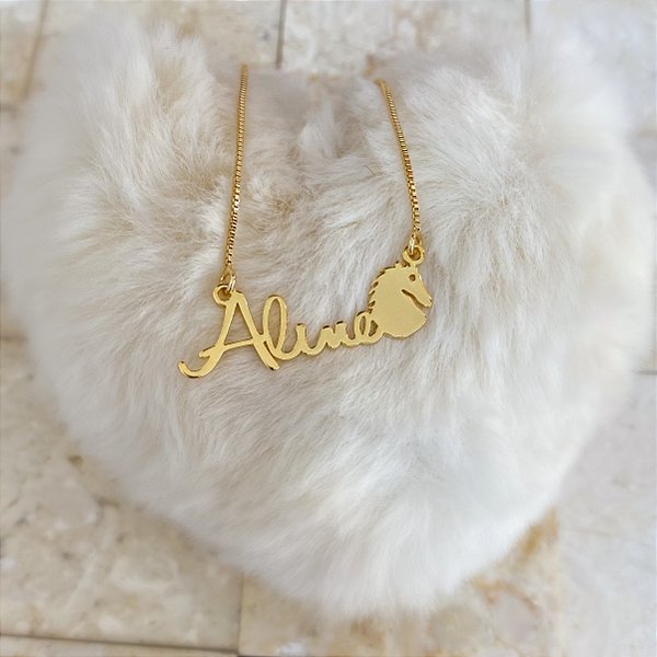 Colar Personalizado Aline com Cavalo Banhado a Ouro 18k