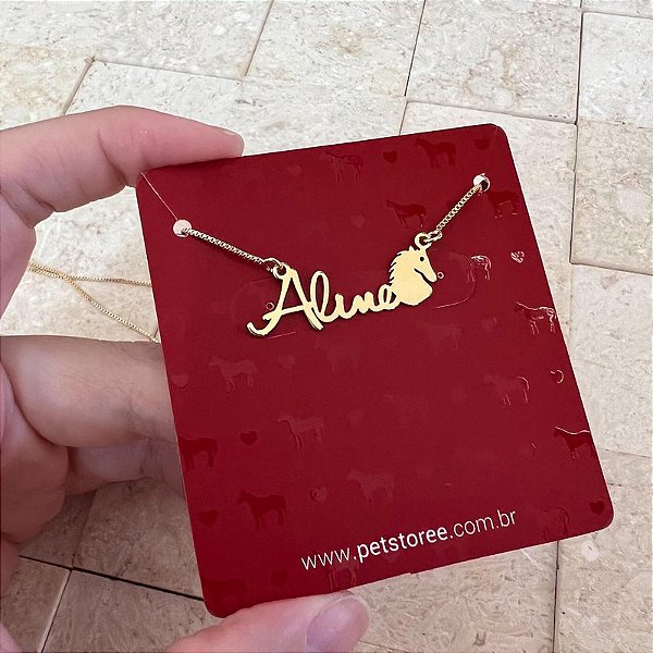 Colar Personalizado Aline com Cavalo Banhado a Ouro 18k