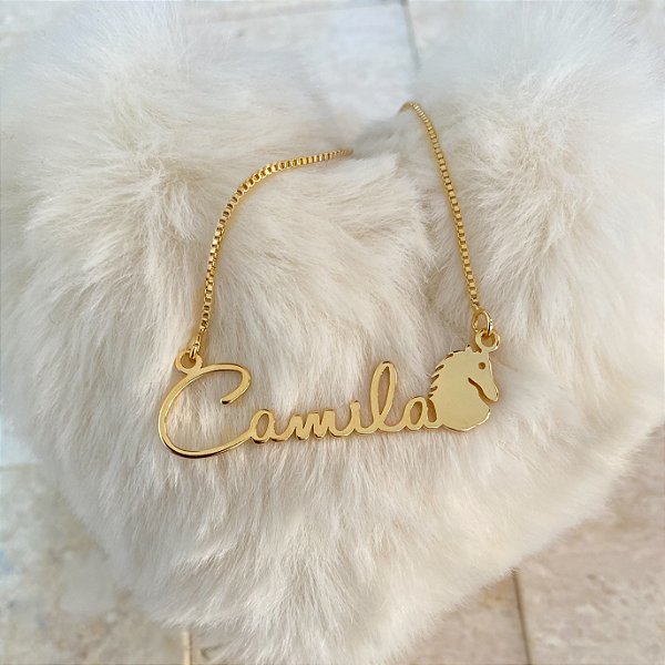 Colar Personalizado Camila com Cavalo Banhado a Ouro 18k