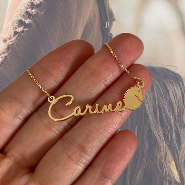 Colar Personalizado Carine com Cavalo Banhado a Ouro 18k