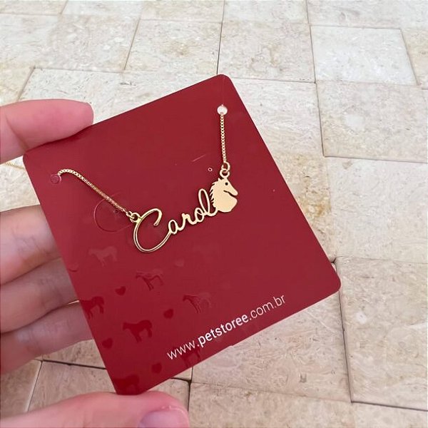 Colar Personalizado Carol com Cavalo Banhado a Ouro 18k