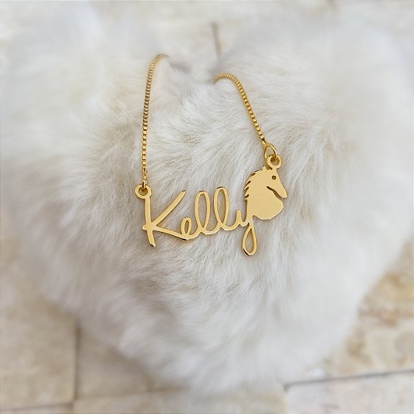 Colar Personalizado Kelly com Cavalo Banhado a Ouro 18k