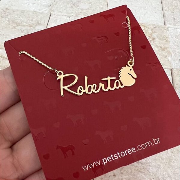 Colar Personalizado Roberta com Cavalo Banhado a Ouro 18k
