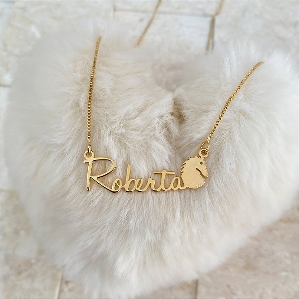 Colar Personalizado Roberta com Cavalo Banhado a Ouro 18k