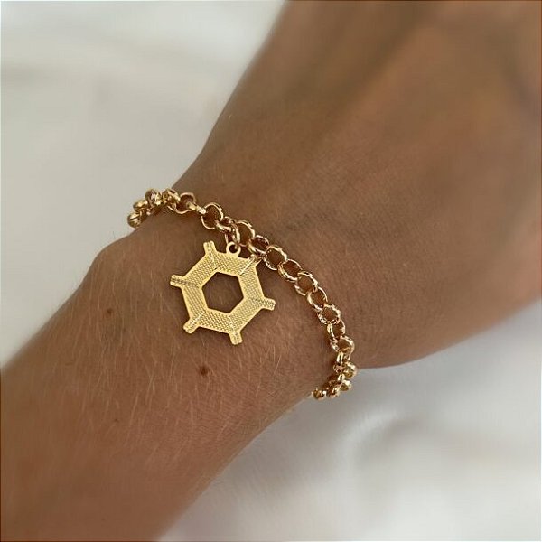 Pulseira Feminina Agronomia Elo Português Banhada a Ouro