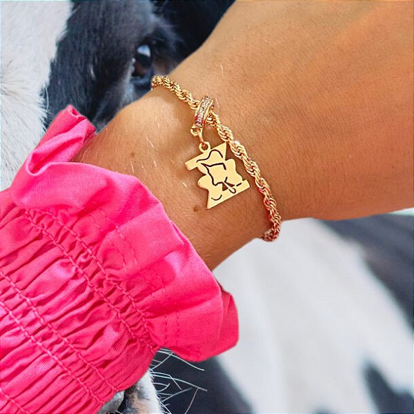 Pulseira Feminina Berloque Zootecnia  Banhada a Ouro 18k