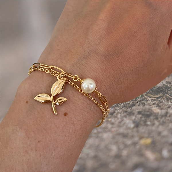Pulseira Feminina Delicada Broto Banhada a Ouro 18k