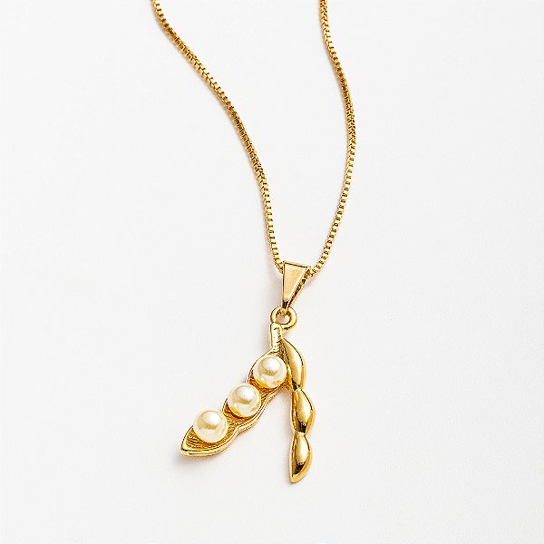 Colar Feminino Soja Pérola Banhada a Ouro 18k