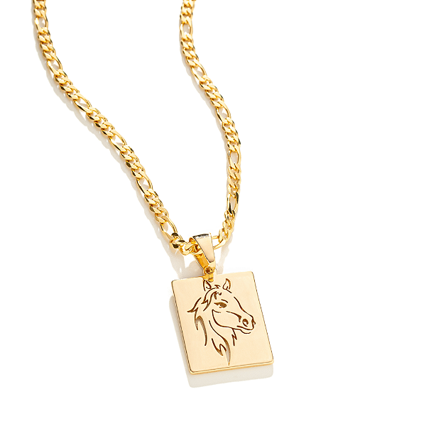 Colar Masculino Rosto Cavalo Medalha Cordão 3x1 Banhado a Ouro 18K