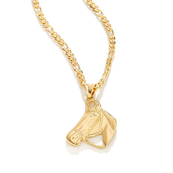 Colar Masculino Rosto Horse Cordão 3x1 Banhado a Ouro 18K