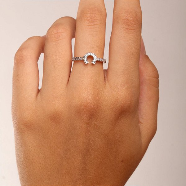 Anel de ferradura em Zircônia banhado Ouro 18k