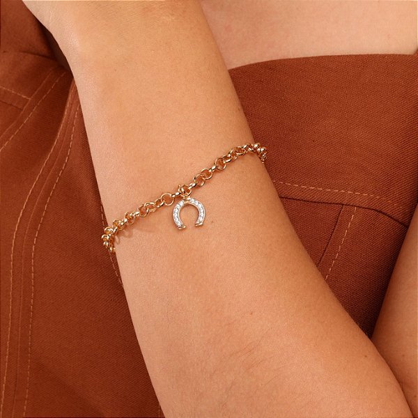 Pulseira Ferradura em Elo Português banhado Ouro 18k