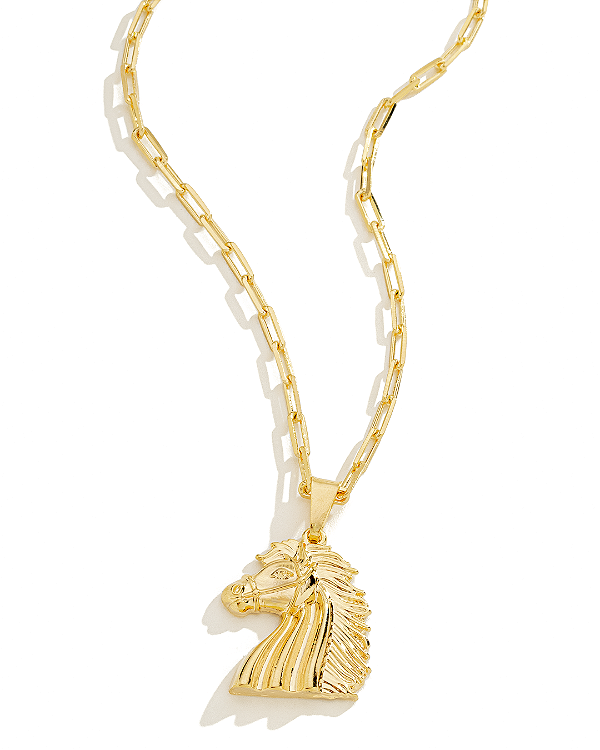 Colar Masculino Cavalo Refinado com Cordão Cartier Banhado a Ouro 18K