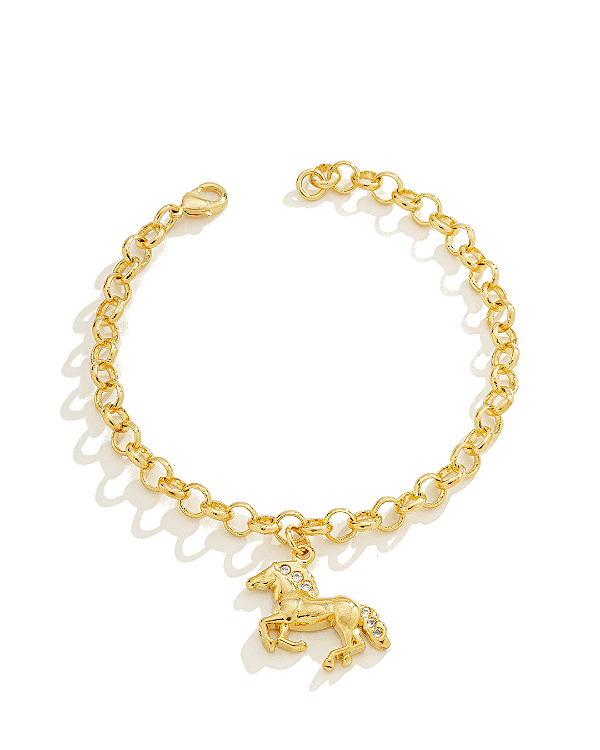 Pulseira Feminina Cavalo Elegance em Elo Português Banhada a Ouro 18K