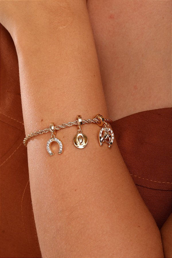 Pulseira Berloque luxo contry Banhados a Ouro 18k