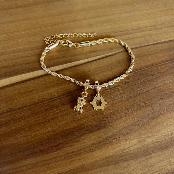 Pulseira Berloque Agronomia e Trator banhado Ouro 18k