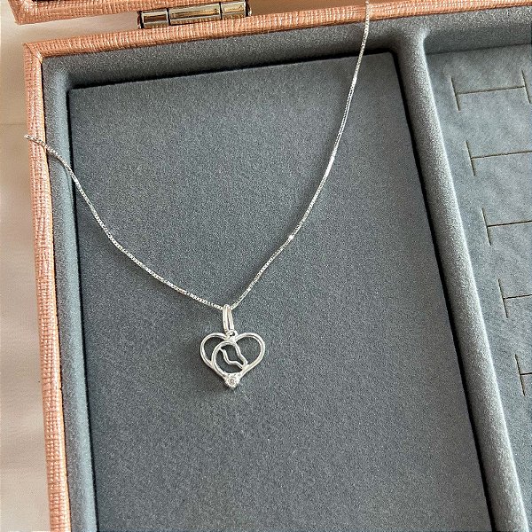 Colar de prata Coração Cavalo - 45cm