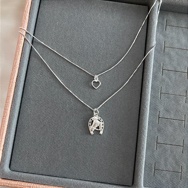 Colar duplo de prata Cavalo e ferradura