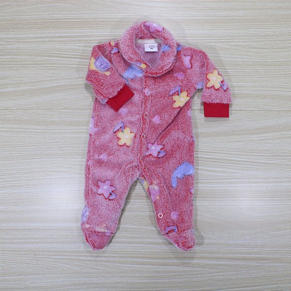 Macacão Tip Top Bebê Prematuro Vemelho Florzinhas