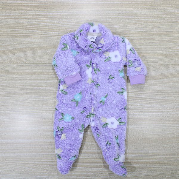 Macacão Tip Top Bebê Prematuro Em Fleece Lilás Florzinhas