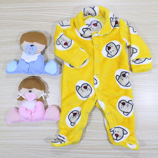 Macacão Bebê Tip Top Amarelo Cachorrinho Tipfl009