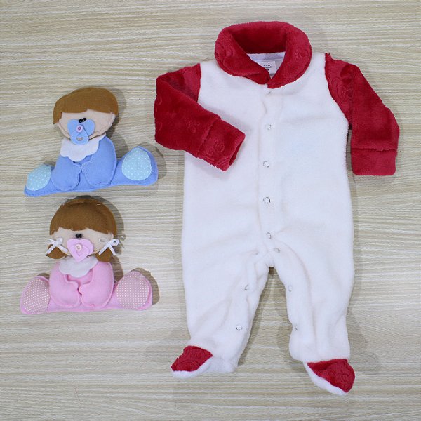 Macacão Tip Top Prematuro Branco Gola E Manga Vermelho Ursos