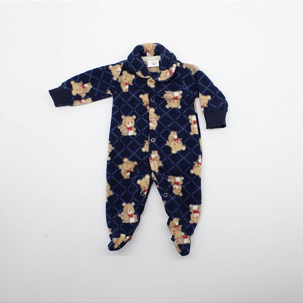 Macacão Tip Top Bebê Prematuro Ursinho Azul Marinho Xadrez