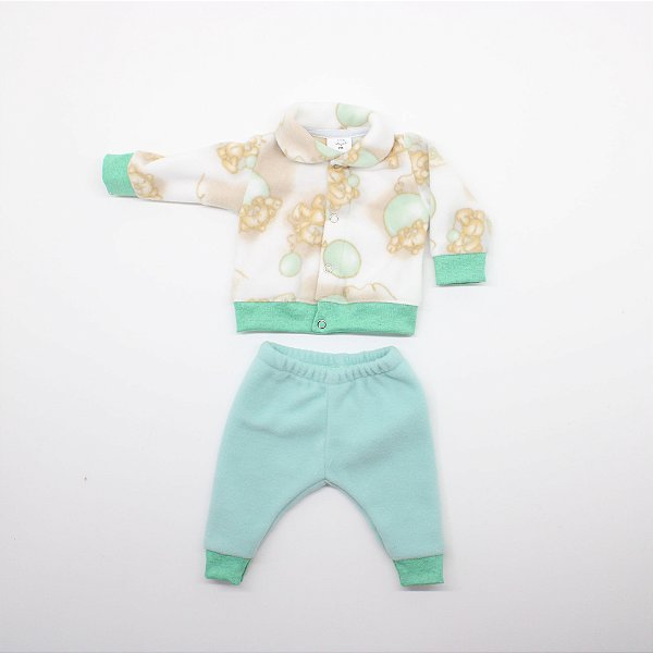 Conjunto Calça E Jaqueta Bebê Prematuro Ursinho Verde