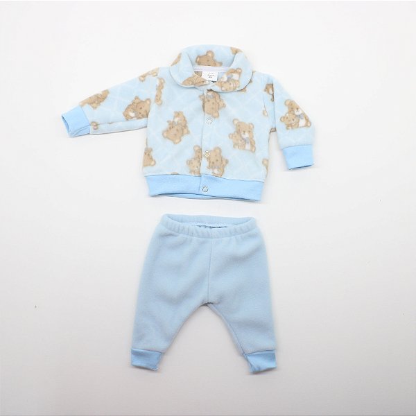 Conjunto Calça E Jaqueta Prematuro Ursinho Xadrez Azul