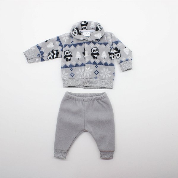 Conjunto Calça E Jaqueta Prematuro Em Microsoft Panda Cinza