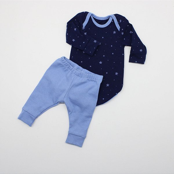 Conjunto Body Prematuro Azul Marinho Estrelas