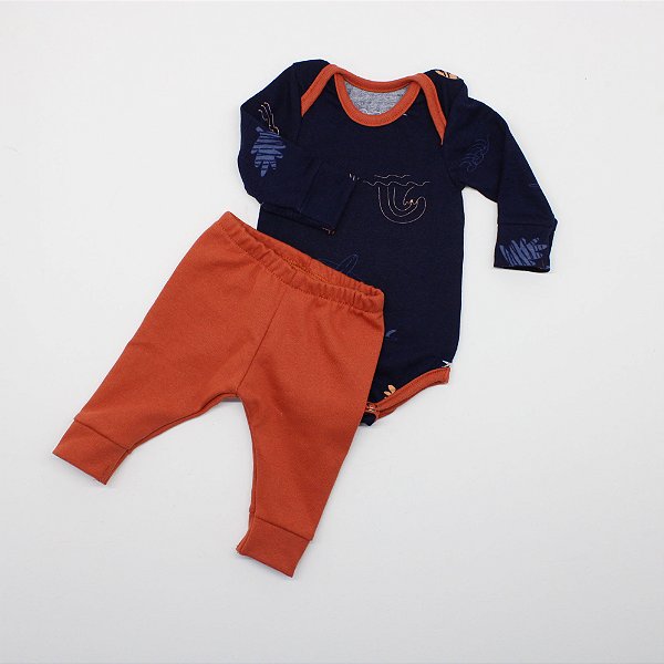 Conjunto Body Prematuro Azul Marinho Praia