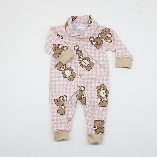 Macacão Prematuro Urso Xadrez Bege Tipml002