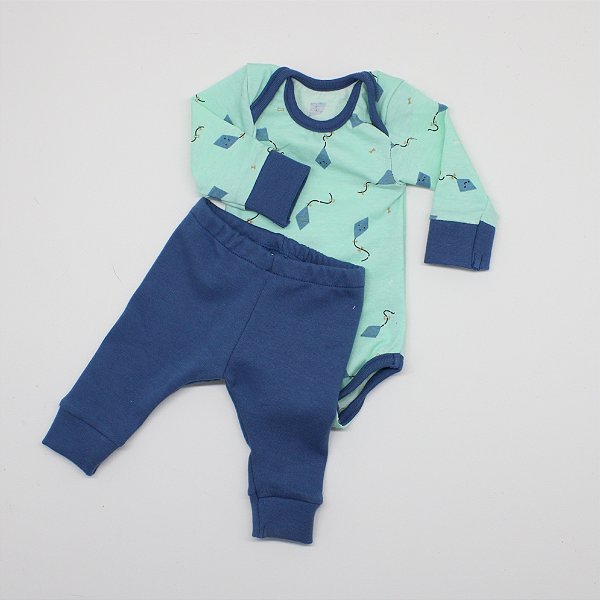 Conjunto Body Bebê Prematuro Verde Pipas