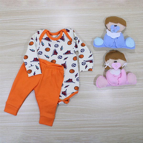 Conjunto Body Prematuro Malha De Algodão Creme Basquete Lar