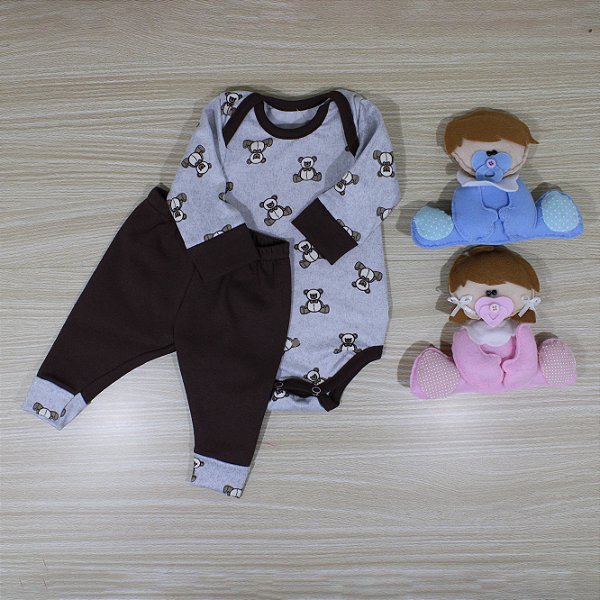 Conjunto Body Bebê Prematuro Em Malha De Algodão Ursinho