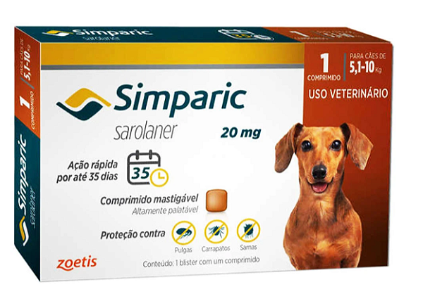 ANTIPULGAS SIMPARIC 20MG 5 á 10 KG (1 COMPRIMIDO)