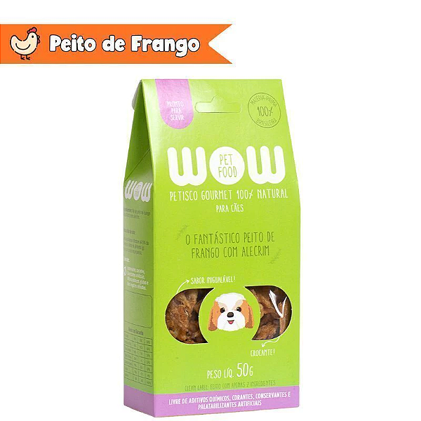 Petisco Wow Peito de Frango com Alecrim Crocante Gourmet 50g P/ Caes