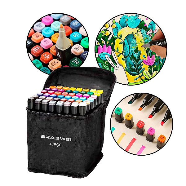 Canetinhas Coloridas Marca Texto Ponta Dupla [48 Cores]