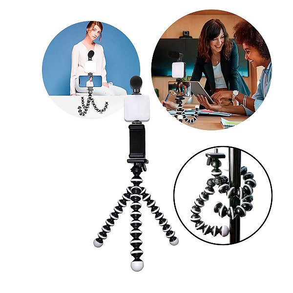 Kit Gravação Youtuber Live Tripé Led Microfone