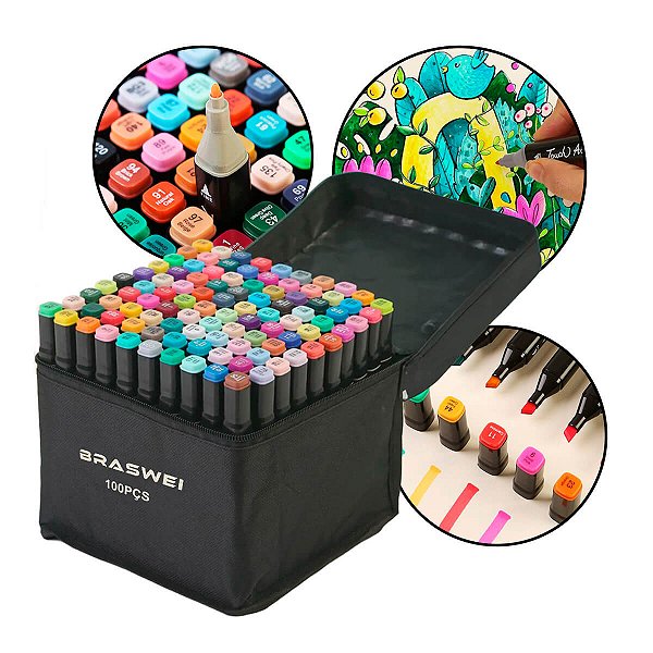 Canetinhas Coloridas Marca Texto Ponta Dupla [100 Cores]