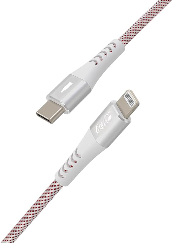 Cabo Apple Iwill Coca-Cola Elite Lightning to USB-C MFI 1,2m Branco e Vermelho