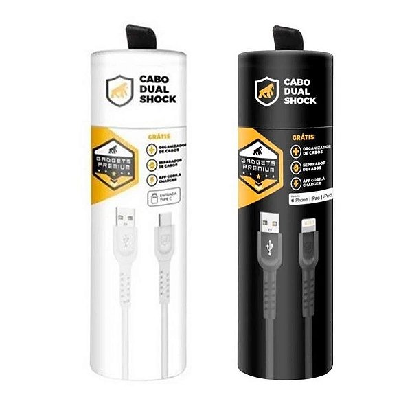 Cabo APPLE Lightning to USB-A Gorila Dual Shock Branco 1.2m