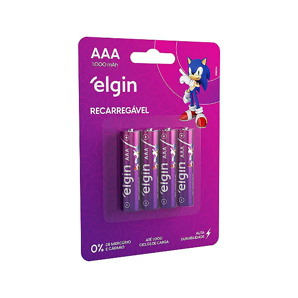 Pilha Recarregavel AAA Elgin 1000mah c/ 4