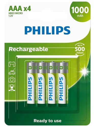 Pilha Recarregavel AAA Philips 1000mah c/ 4