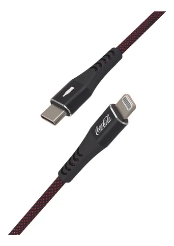 Cabo Apple Iwill Coca-Cola Elite Lightning to USB-C MFI 1,2m Preto e Vermelho