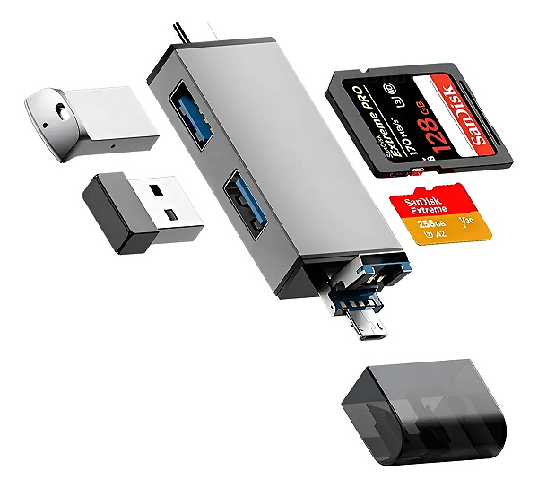 Leitor de Cartão de Memoria USB 3.0 OTG 7 em 1 - 2x USB USB-C Micro USB