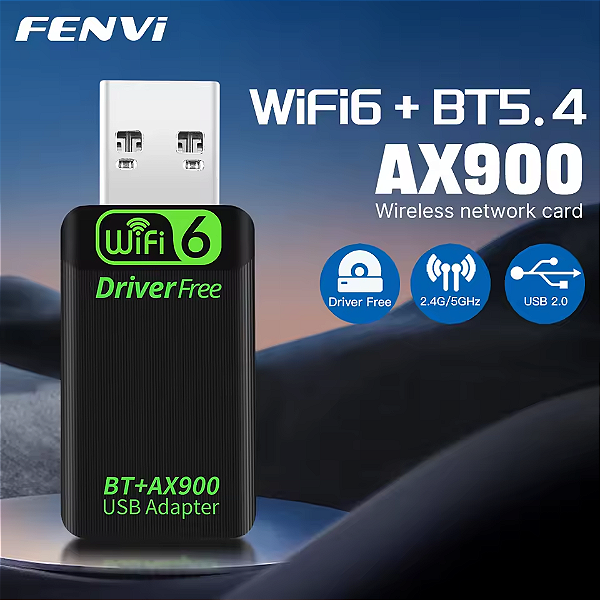 Wireless Adaptador USB Dual 900Mbps Wifi6 + BT 5.3 Fenvi