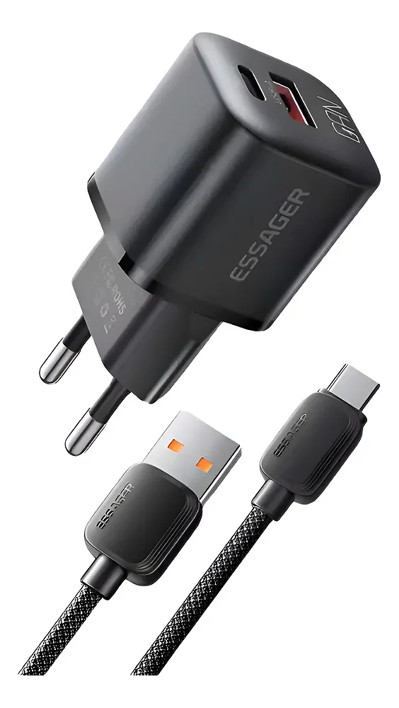 Carregador de parede Essager 20w USB+ USB-C Gan c/ cabo USB-C